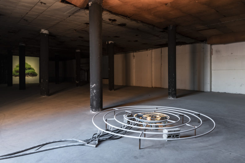 <p>Abbas Akhavan, spring, 2021, sculpture. Frost, copper piping, freezing mechanism, cinder blocks, found water fountain, lights and pump. Part 1: 3.75 meters diameter x 45 cm, part 2: 160 x 160 x 80 cm freezing mechanism. Installation shot by Zeynep Fırat © Abbas Akhavan and Protocinema. Courtesy the artist, Catriona Jeffries, Vancouver and The Third Line, Dubai. Within Protocinema’s <em>Once Upon A Time Inconceivable</em>, 2021</p>