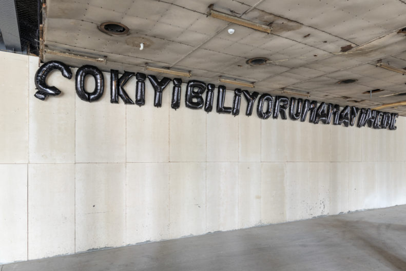 <p>Banu Cennetoğlu, <em>IKNOWVERYWELLBUTNEVERTHELESS</em>, 2015-ongoing. Installation. 24 helium inflated mylar balloons. Installation shot by Zeynep Fırat © Banu Cennetoğlu. Courtesy the artist and Rodeo Gallery, London & Piraeus. Within Protocinema’s <em>Once Upon A Time Inconceivable</em>, 2021</p>
